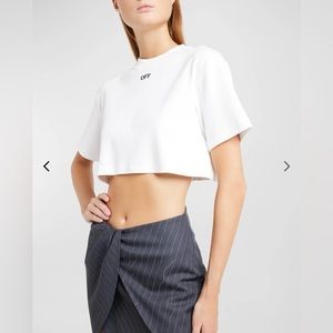 NEW WITH TAGS OFF-WHITE OFF Stamped Ribbed Short Sleeve Cropped Tee Top SIZE XXS